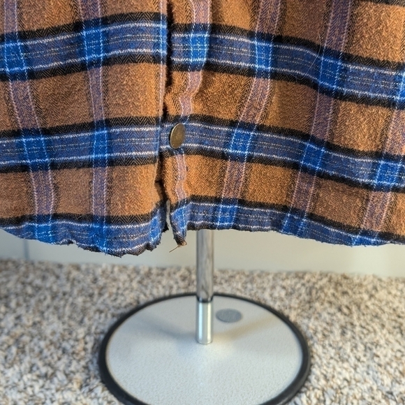 Z Man Plaid Long Sleeve Fleece Hoodie Size Small Snap Pockets Orange Blue - Picture 4 of 8